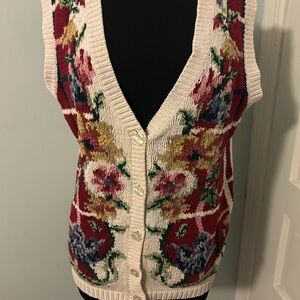 Red and White Floral Embroidered Cardigan Sweater